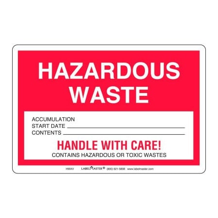 American Labelmark Co LabelMaster HWAV Hazardous Waste Label, PVC-Free Film Stock, 100/Pack HWAV